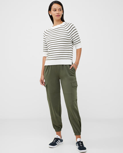 Lily Mozart Stripe Short Sleeve Crew Neck Jumper - White/Olive