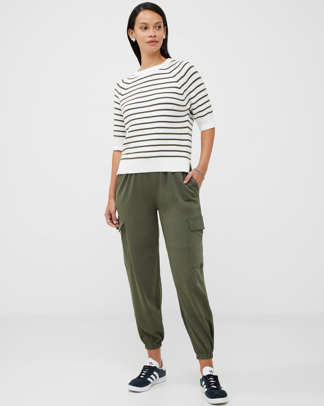 Lily Mozart Stripe Short Sleeve Crew Neck Jumper - White/Olive