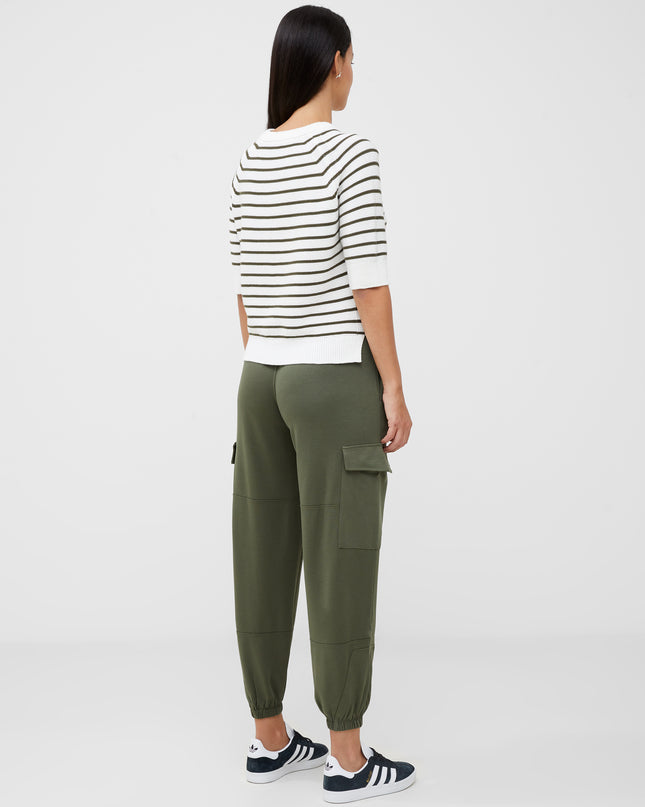 Lily Mozart Stripe Short Sleeve Crew Neck Jumper - White/Olive