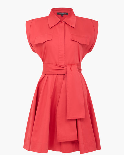 Alexis Cotton Belted Dress - Watermelon Red