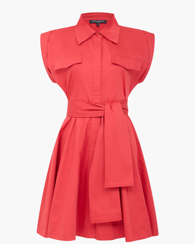 Alexis Cotton Belted Dress - Watermelon Red