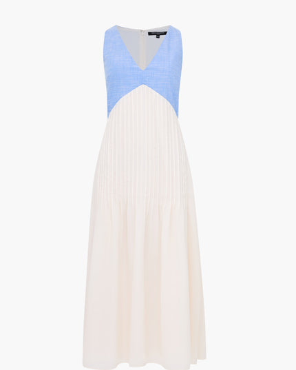 Colby Chambray Pleat Mix Dress - Porcelain