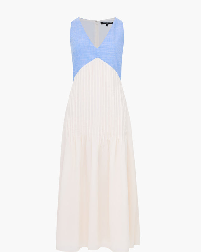 Colby Chambray Pleat Mix Dress - Porcelain
