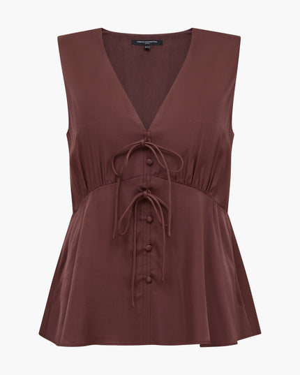 Candice Satin Bow Tie Top - Espresso Brown