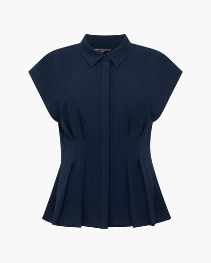 Codie Pleated Button Down Top - Navy