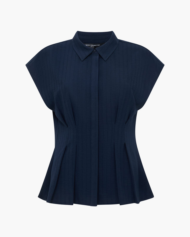 Codie Pleated Button Down Top - Navy