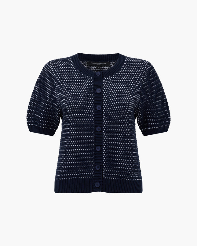 Haddie Mozart Faux Button Top - Navy/Linen White