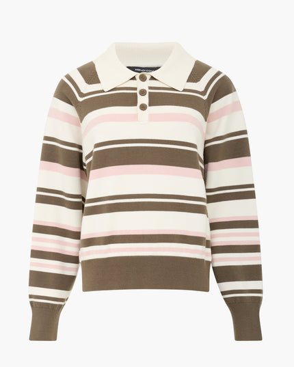 Yaz Rugby Polo Knit Stripe Jumper - Vintage Khaki Multi