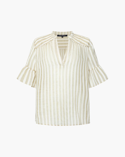 Adeline Striped Gathered Top - Cream/Green