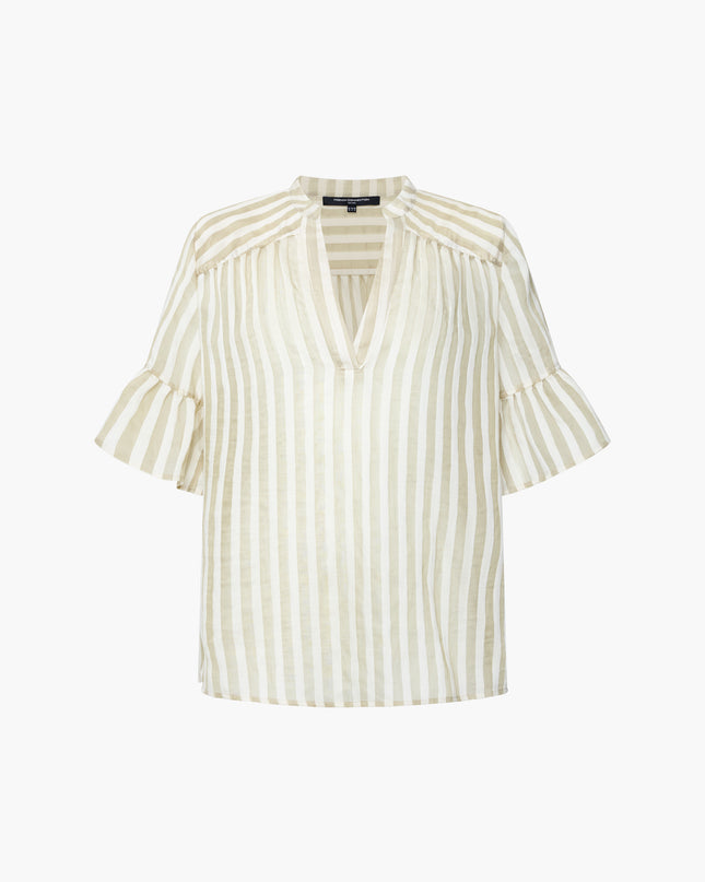 Adeline Striped Gathered Top - Cream/Green