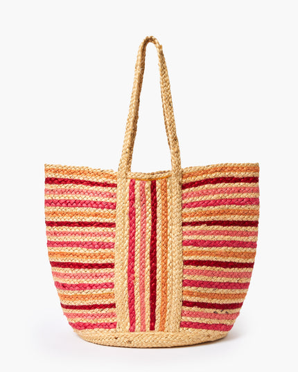 Rafia Stripe Beach Bag - Red Multi