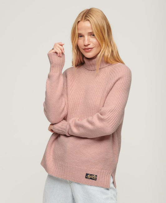 Brushed Rib Slouch Neck Jumper - Dusty Rose