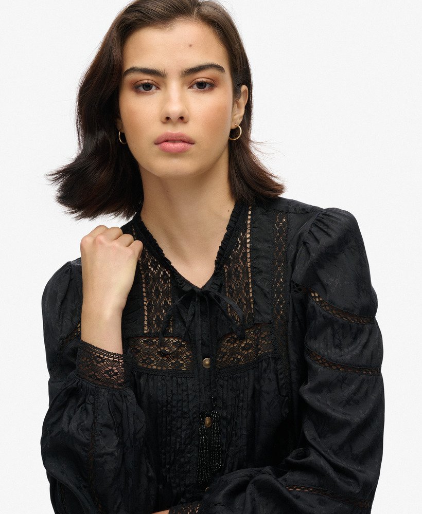 Superdry Woven Lace Long-Sleeved Blouse - Black