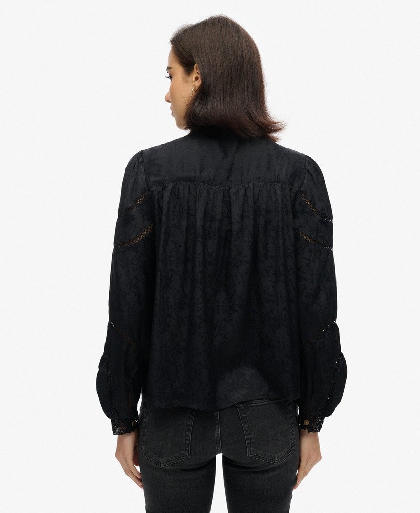 Superdry Woven Lace Long-Sleeved Blouse - Black