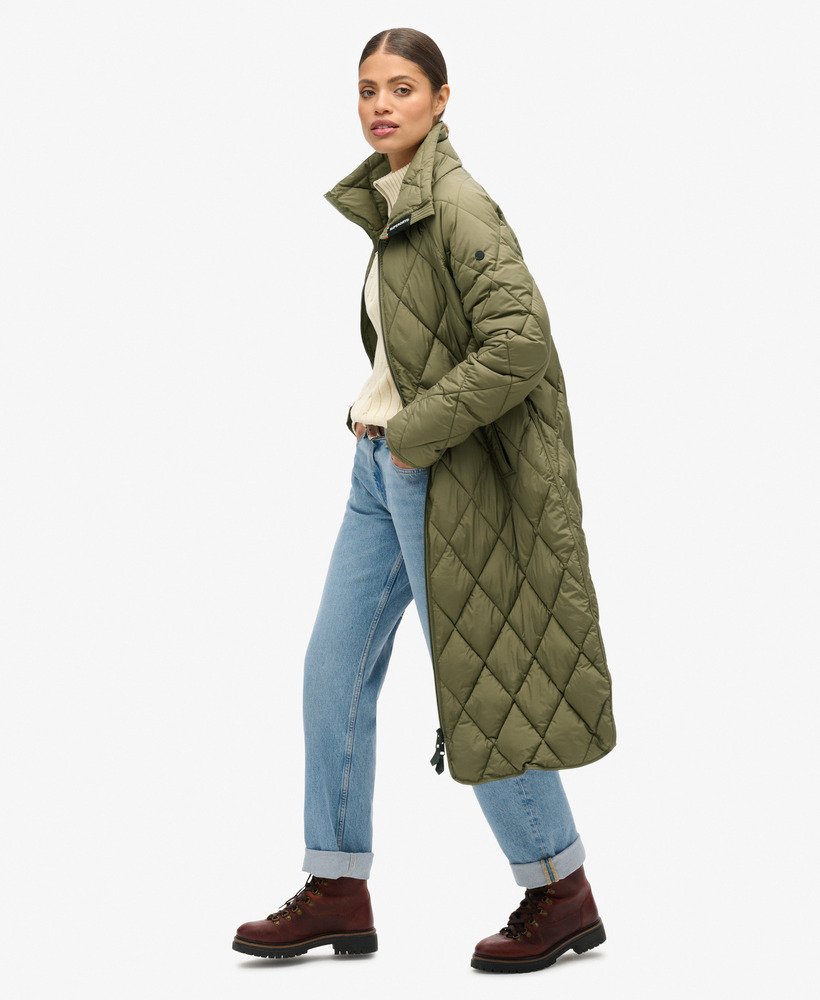 Superdry Superlong Quilted Liner Jacket - Chive Green