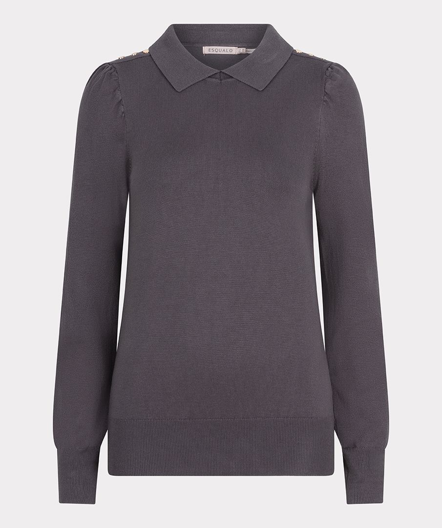 Esqualo Sweater Collar Basic Knit - Grey