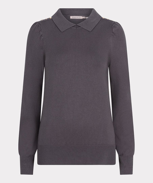 Esqualo Sweater Collar Basic Knit - Grey